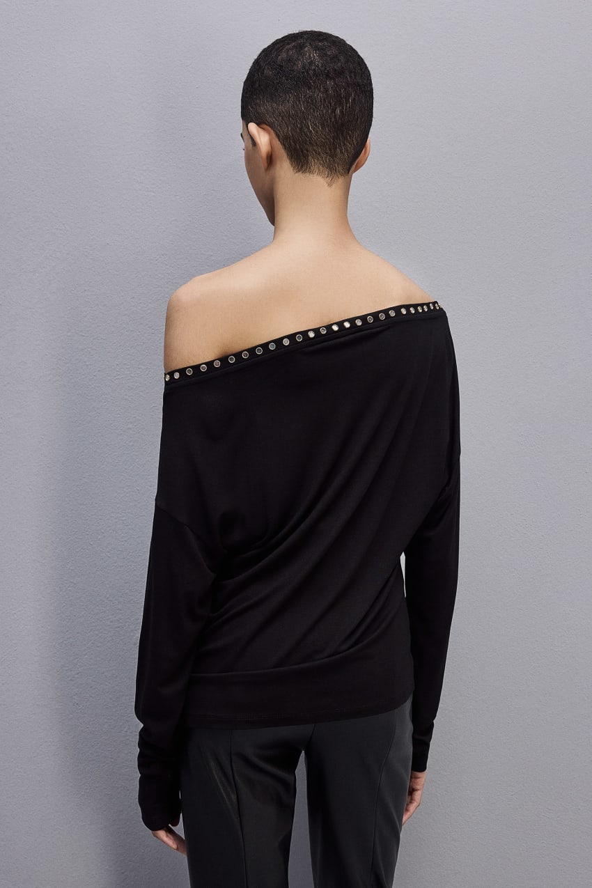 Patrizia Pepe Long-sleeved Jersey Sweater Schwarz | ZOTCIM-401