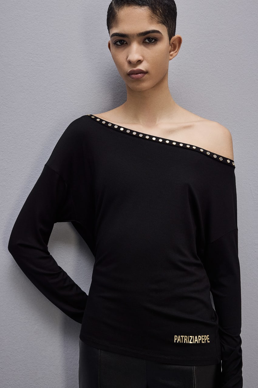 Patrizia Pepe Long-sleeved Jersey Sweater Schwarz | ZOTCIM-401