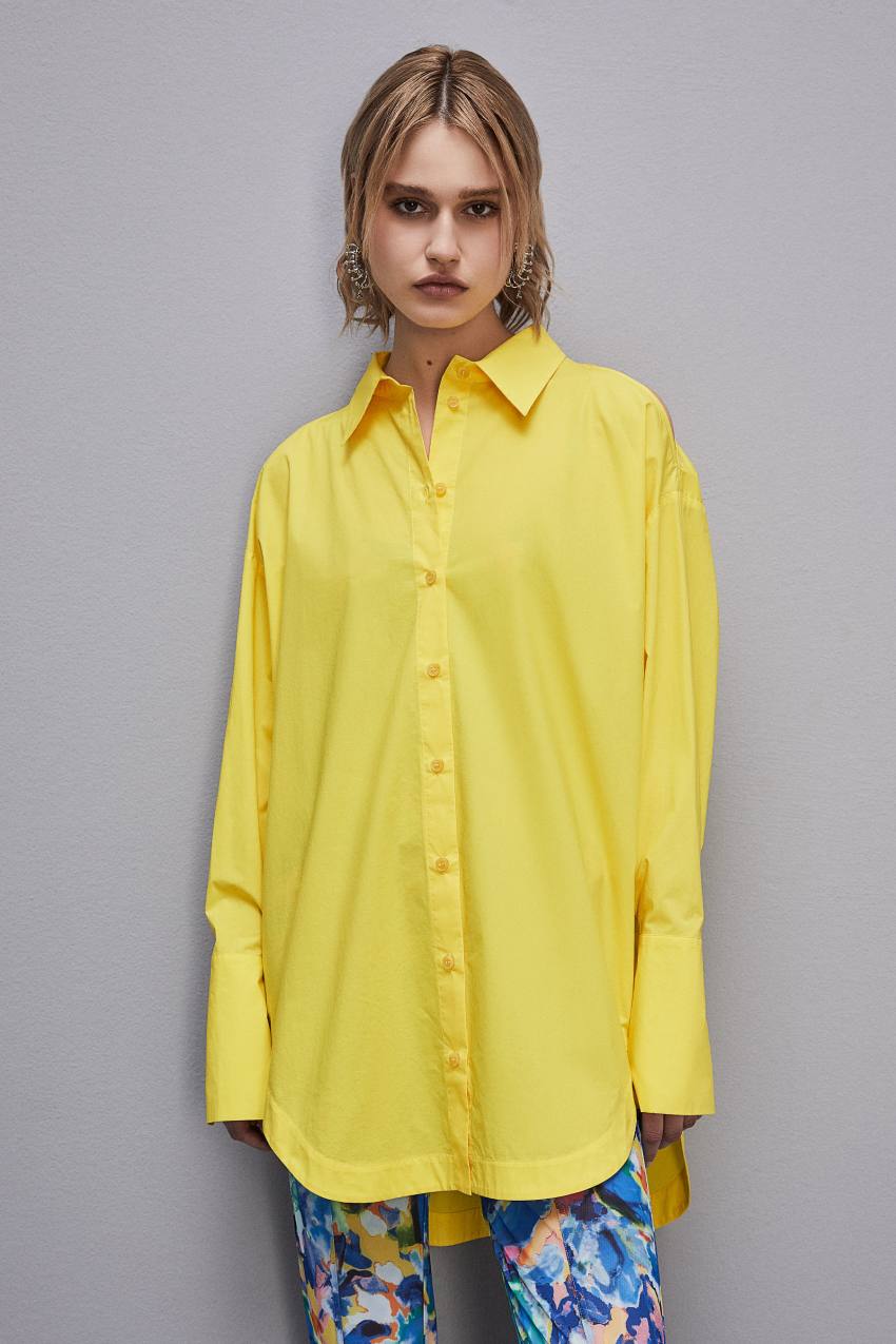 Patrizia Pepe Long-sleeved Oversized Cotton Shirt Gelb | GFNZVM-312