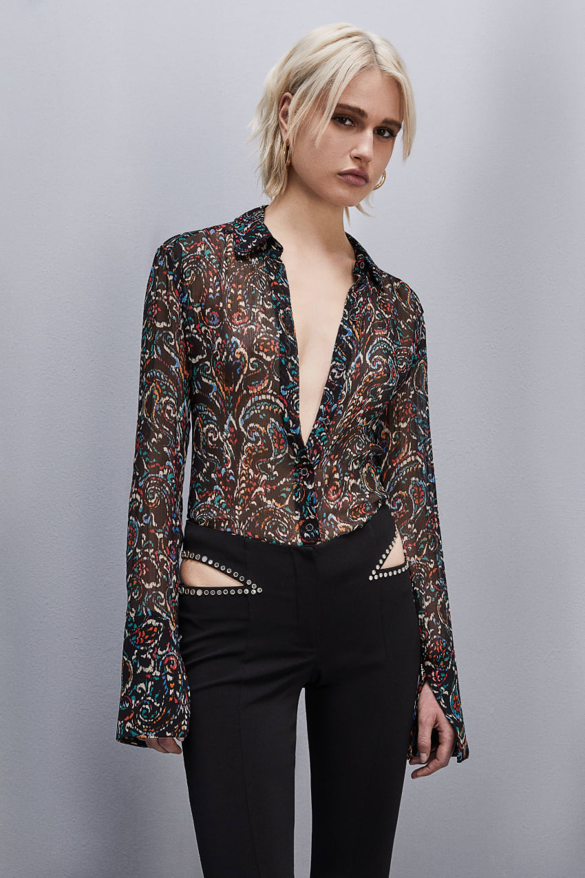 Patrizia Pepe Long-sleeved Printed Shirt Schwarz | FUHABV-205