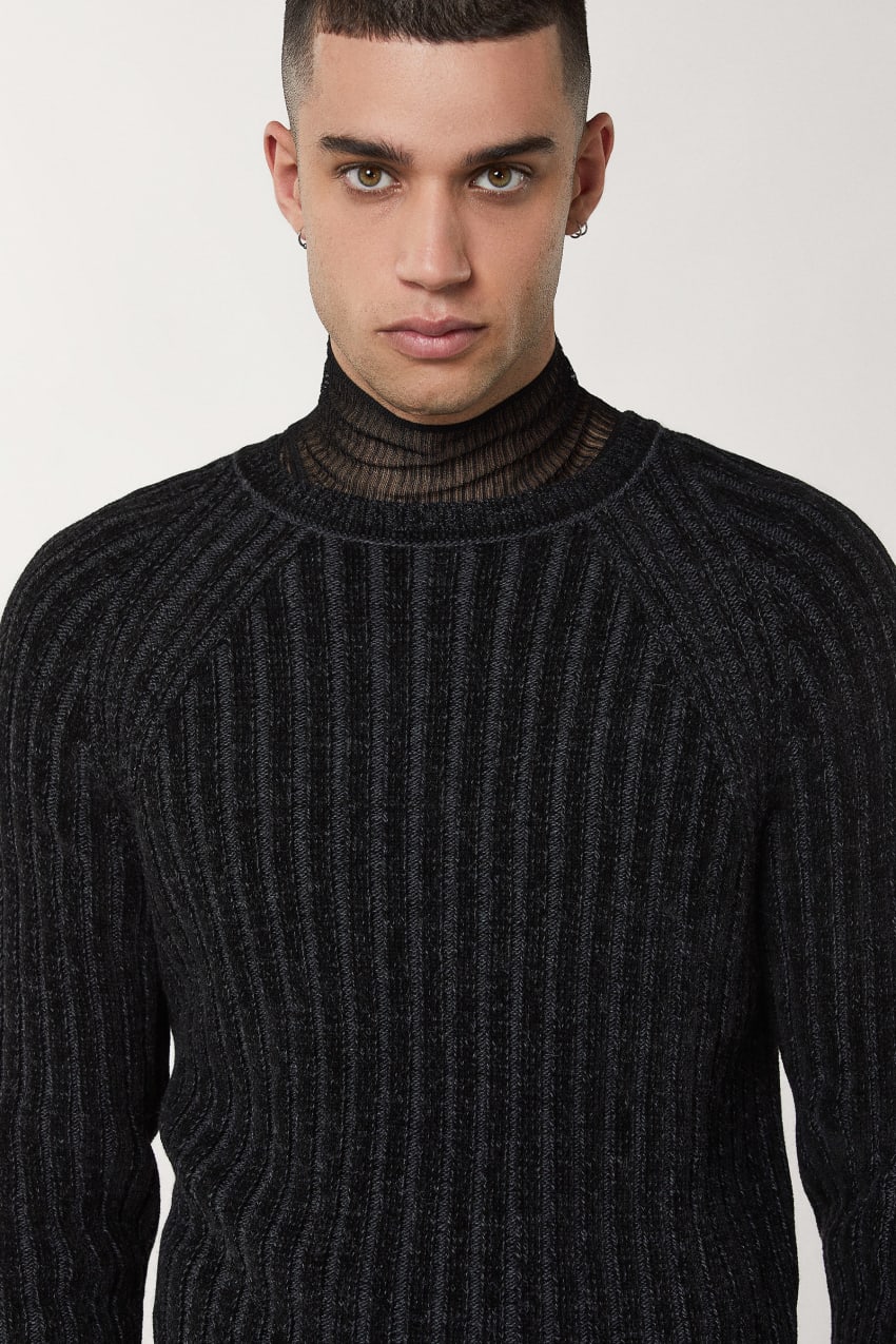 Patrizia Pepe Long-sleeved Ribbed Sweater Schwarz | CDQNUZ-024