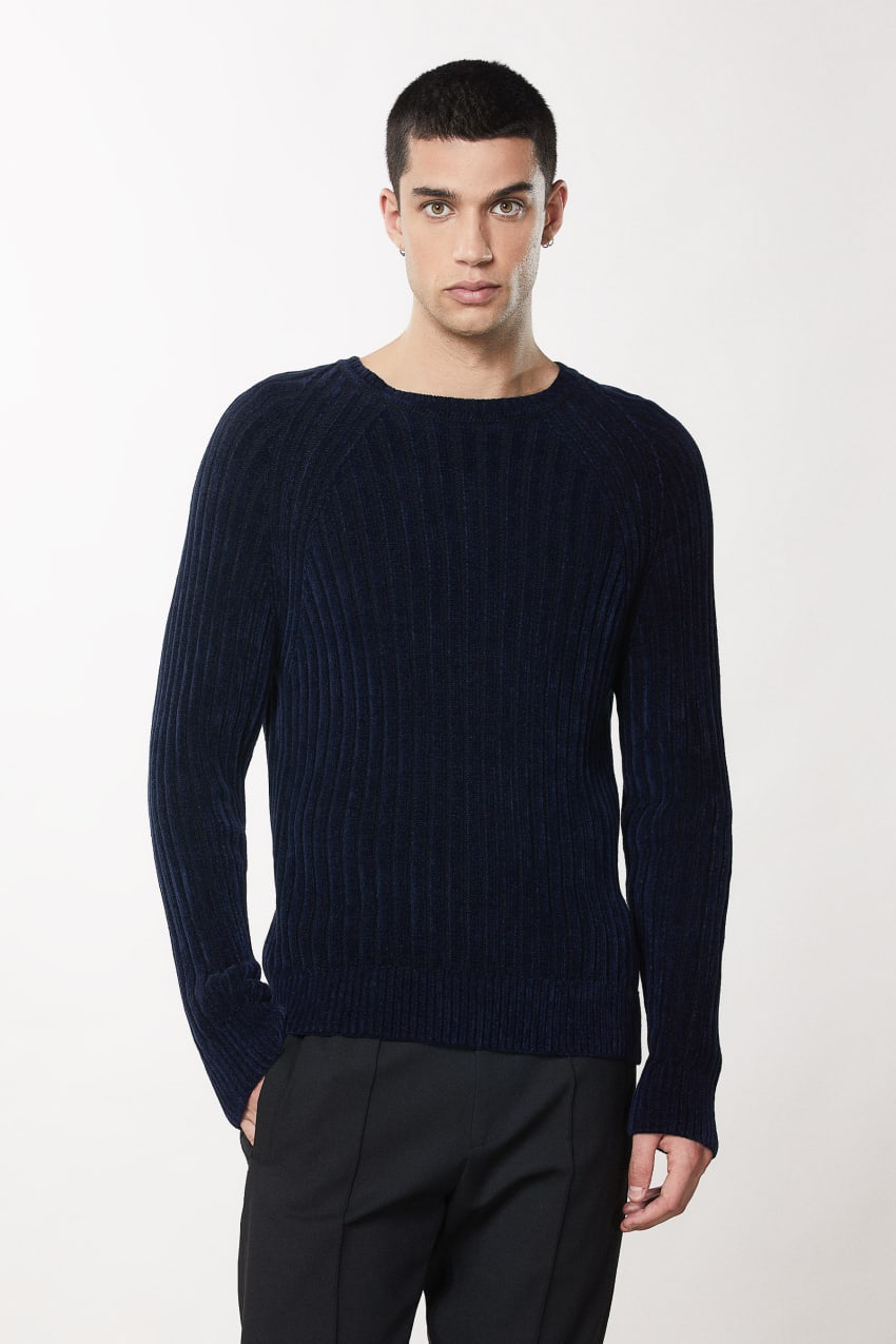 Patrizia Pepe Long-sleeved Ribbed Sweater Blau | DASBNL-253