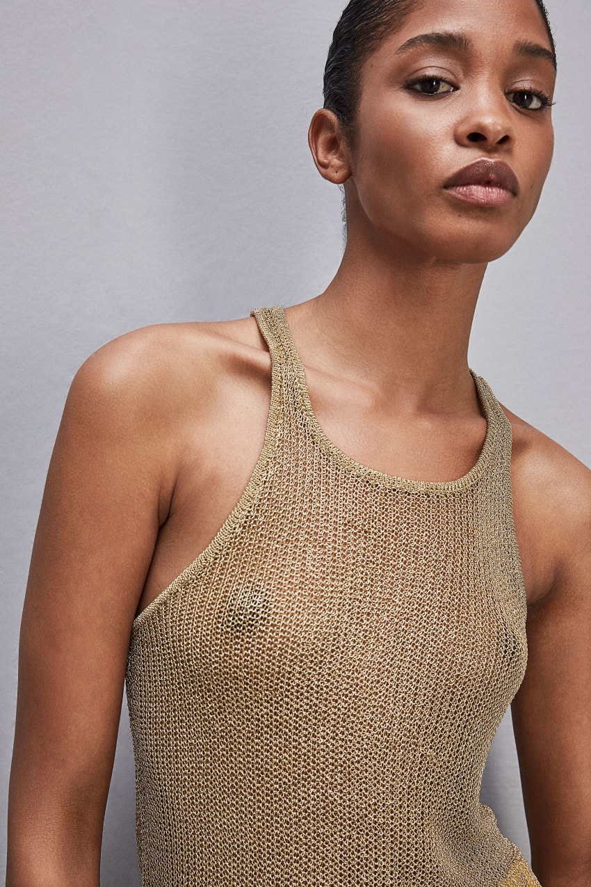 Patrizia Pepe Mesh Top With Metal Effect Gold | WKMGQS-694