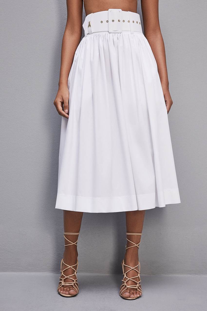 Patrizia Pepe Midi Flared Skirt With Belt Weiß | BFIHOX-245