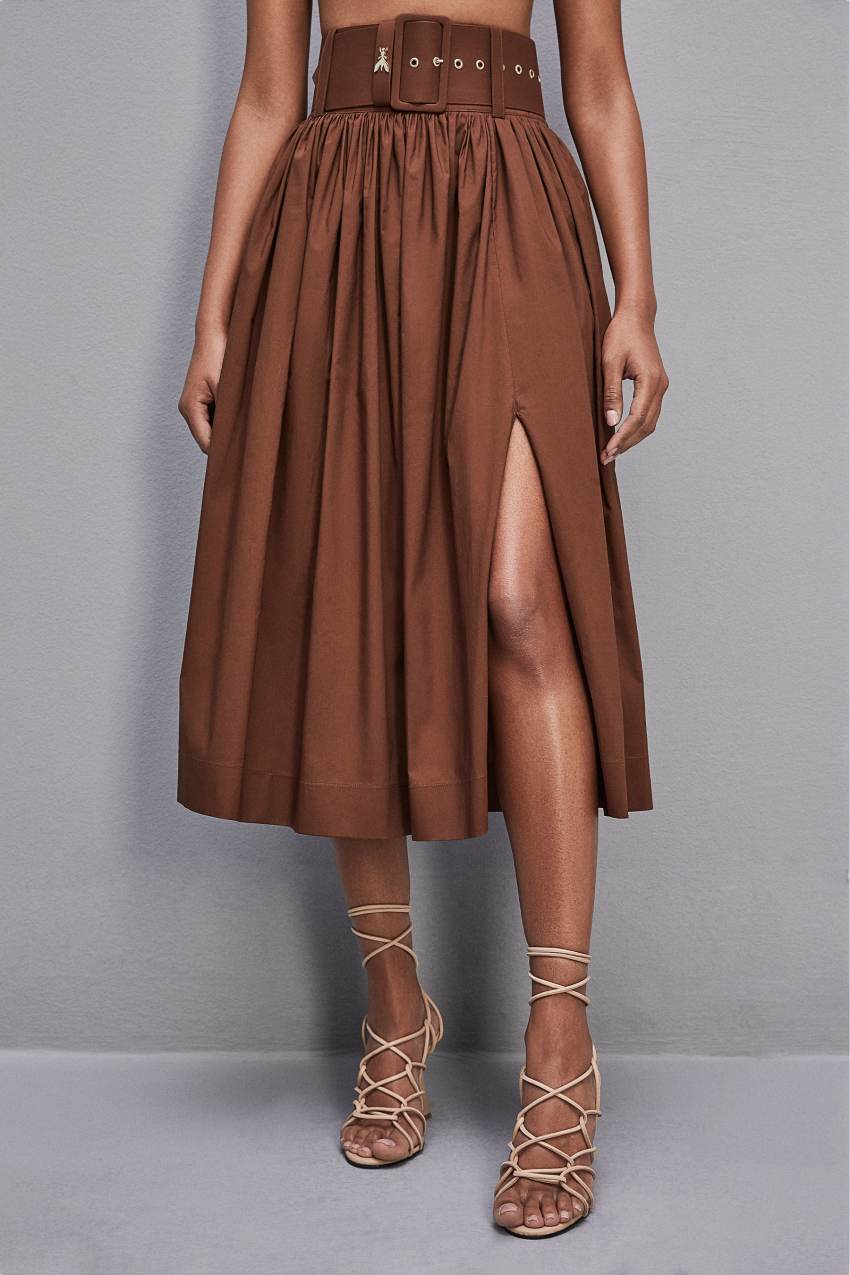 Patrizia Pepe Midi Flared Skirt With Belt Braun | QOZMNB-768