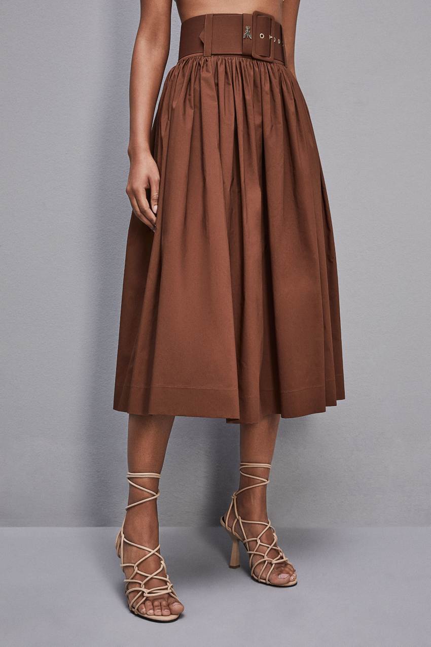 Patrizia Pepe Midi Flared Skirt With Belt Braun | QOZMNB-768