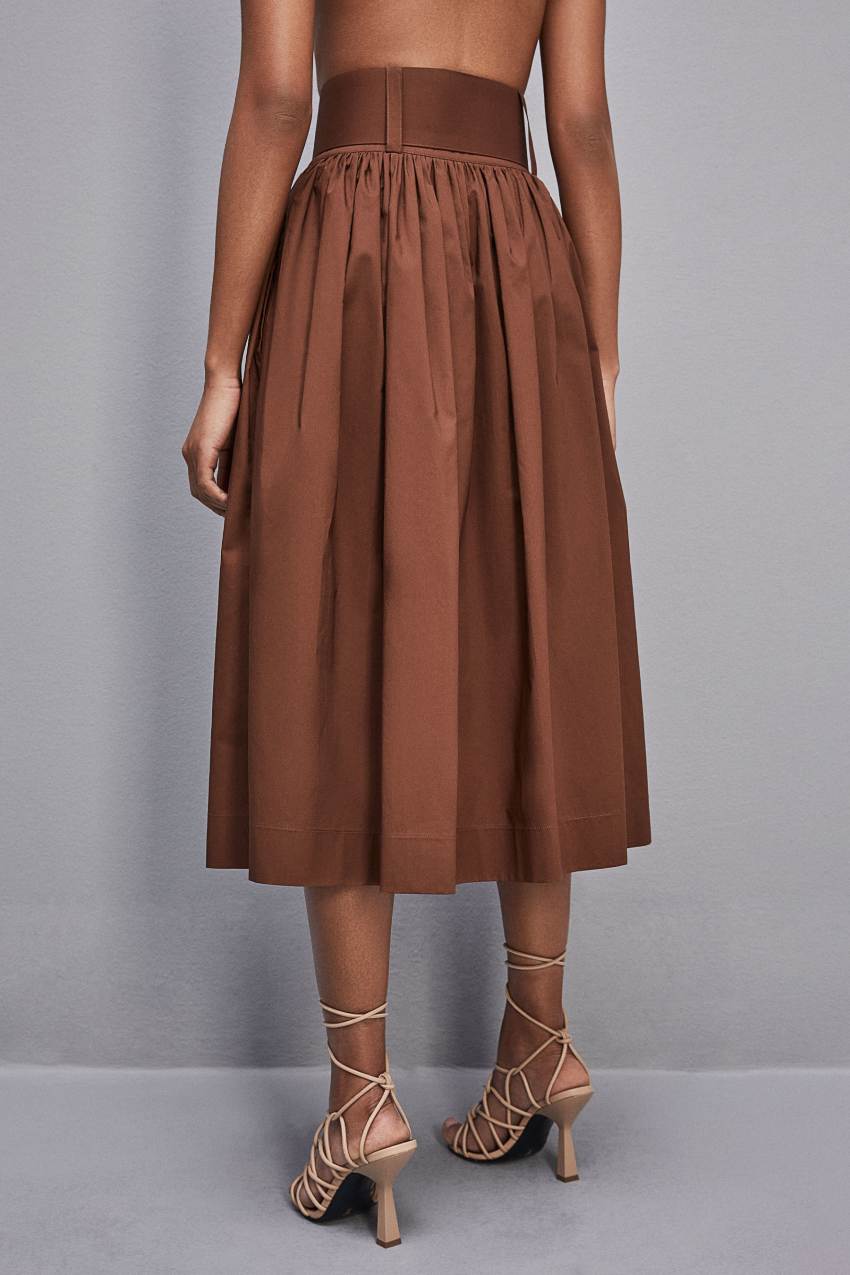 Patrizia Pepe Midi Flared Skirt With Belt Braun | QOZMNB-768