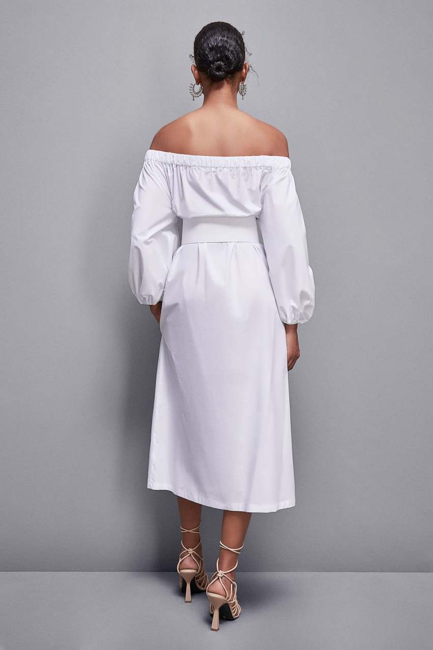 Patrizia Pepe Off-shoulder Dress With Belt Weiß | PCMAIF-254