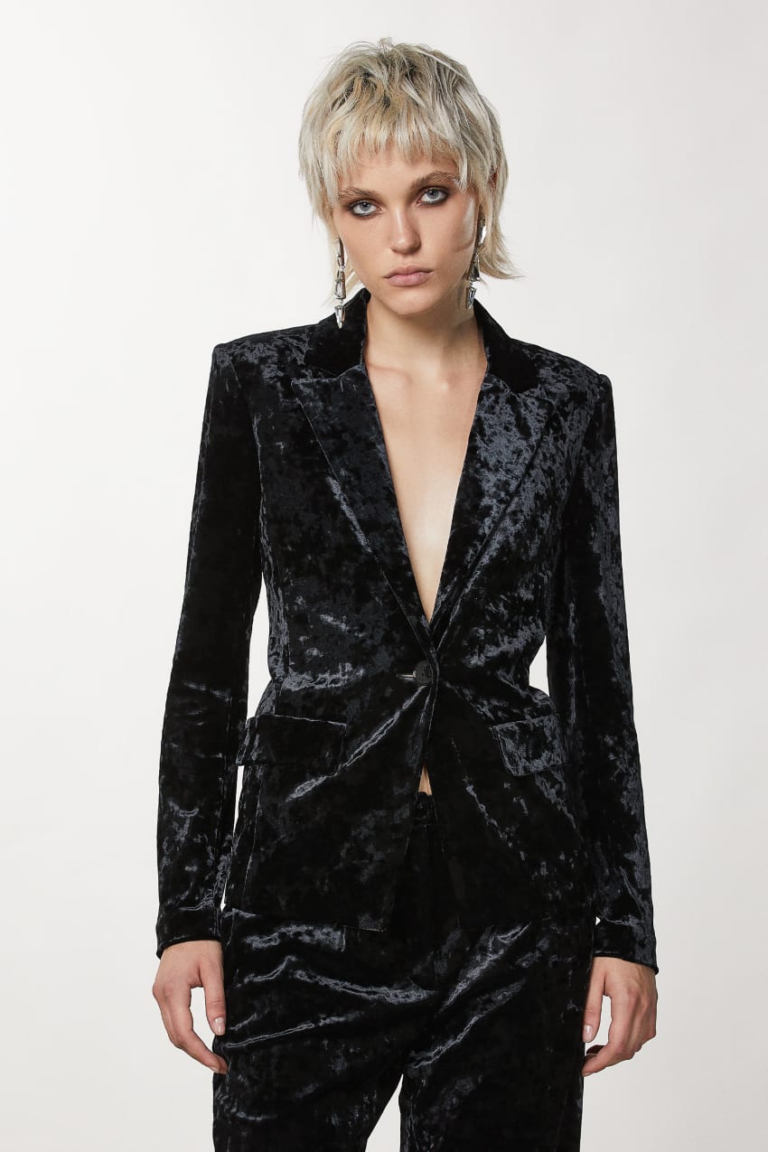 Patrizia Pepe One-button Velvet Jacket Schwarz | MIUWTD-928