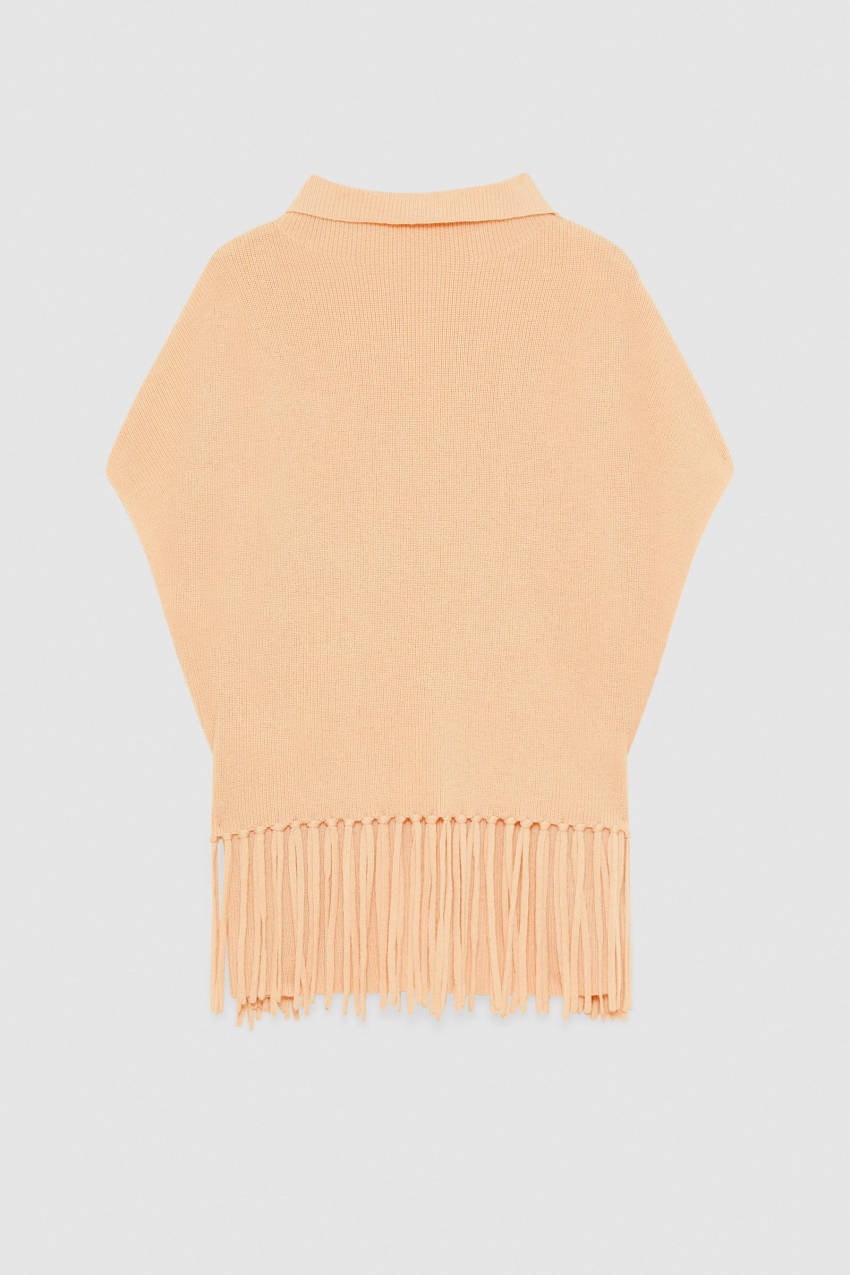 Patrizia Pepe Organic Wool Fringed Poncho Beige | VHKZYF-985