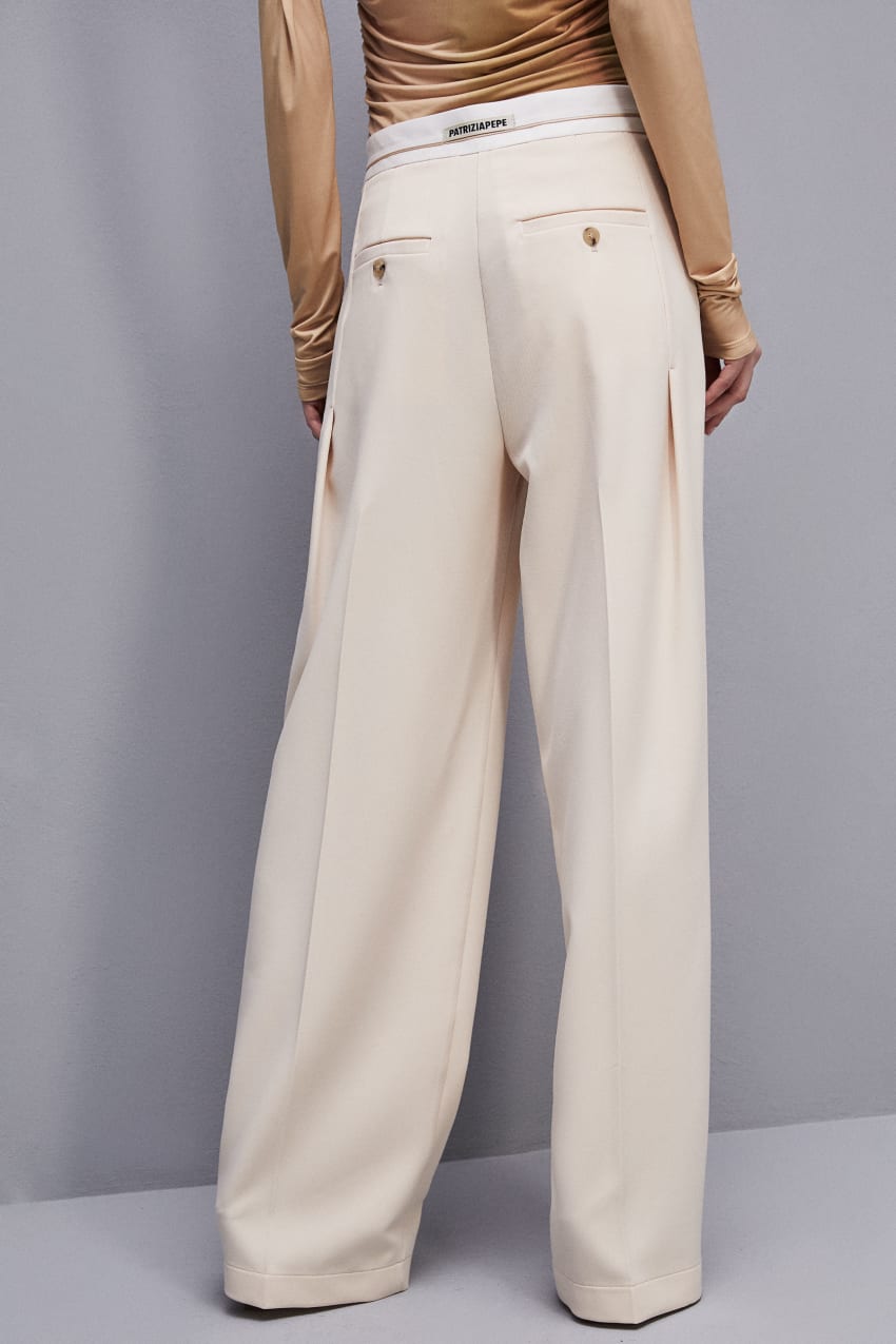 Patrizia Pepe Palazzo Pants In Technical Fabric Beige | HUQDAR-605