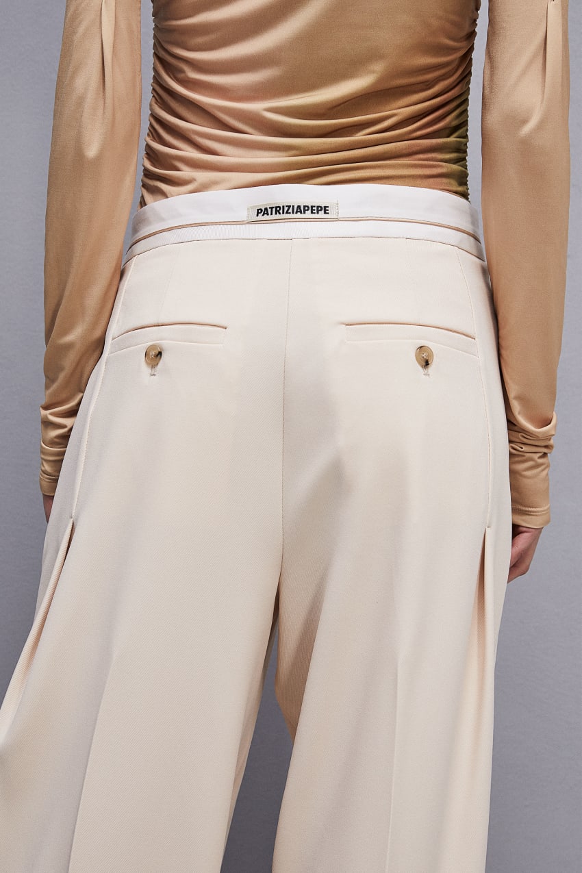 Patrizia Pepe Palazzo Pants In Technical Fabric Beige | HUQDAR-605