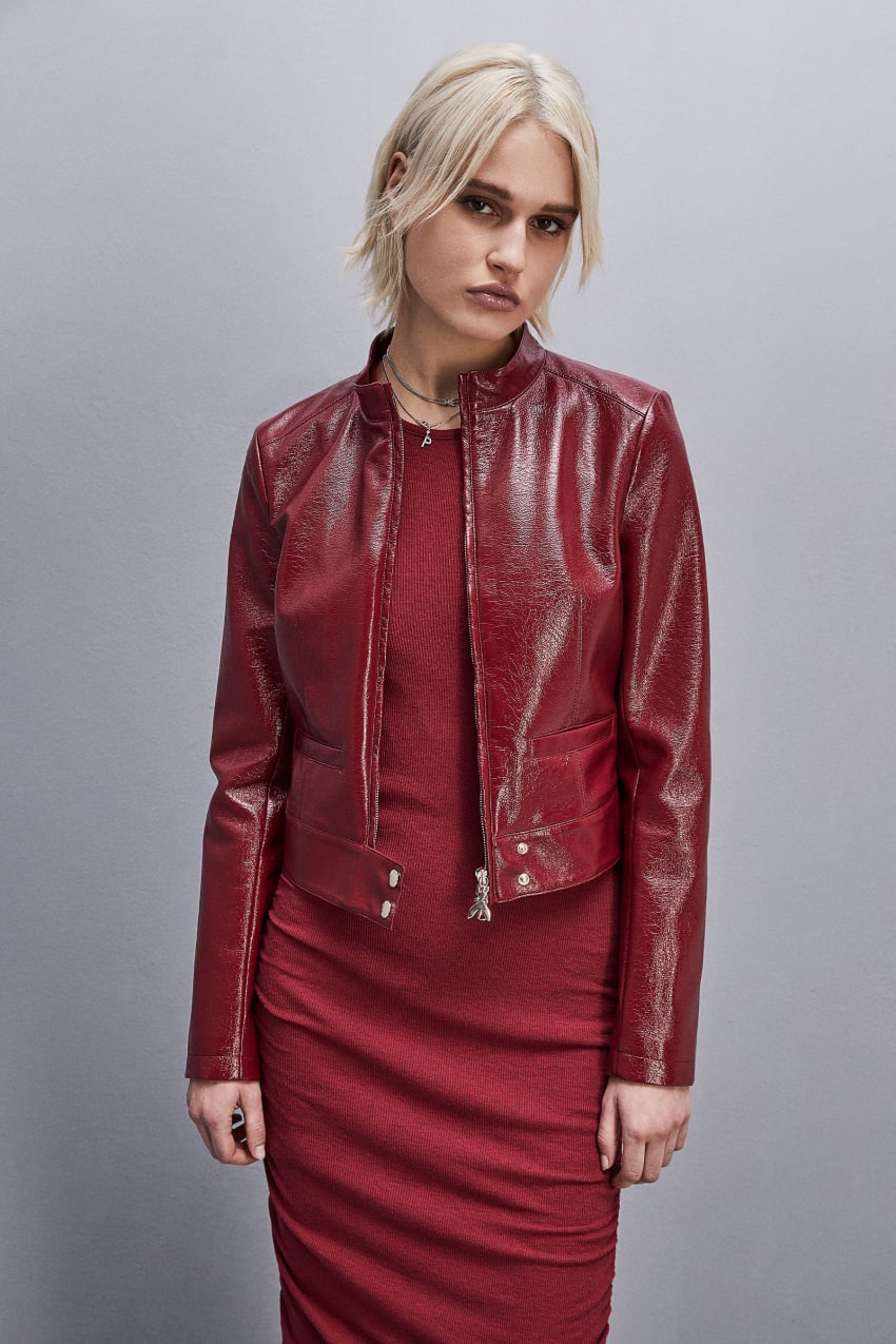 Patrizia Pepe Patent Leather Slim Biker Jacket Rot | ASGWUI-560