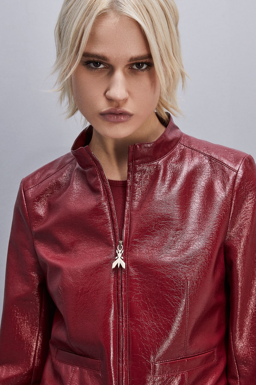 Patrizia Pepe Patent Leather Slim Biker Jacket Rot | ASGWUI-560