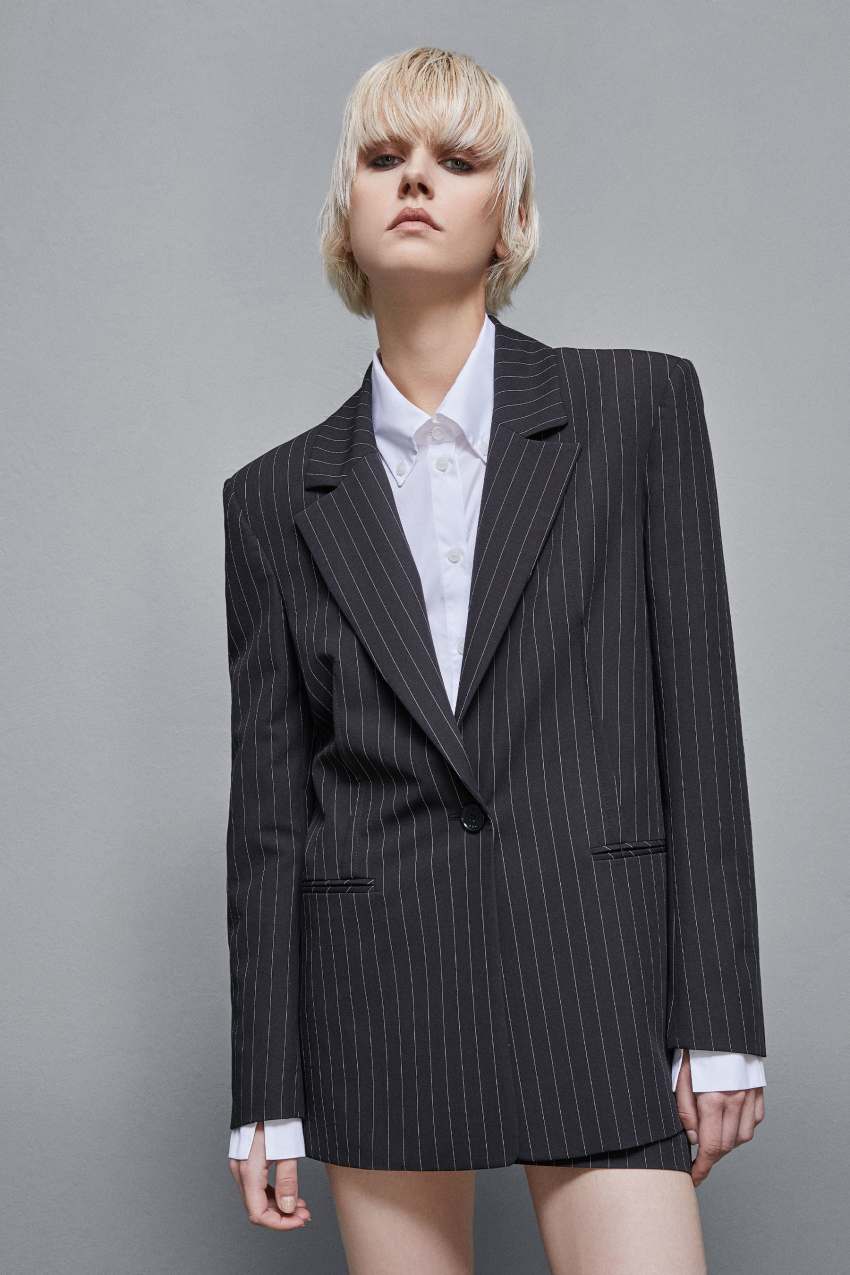 Patrizia Pepe Pinstriped One-button Flannel Blazer Schwarz | LUTXOF-720