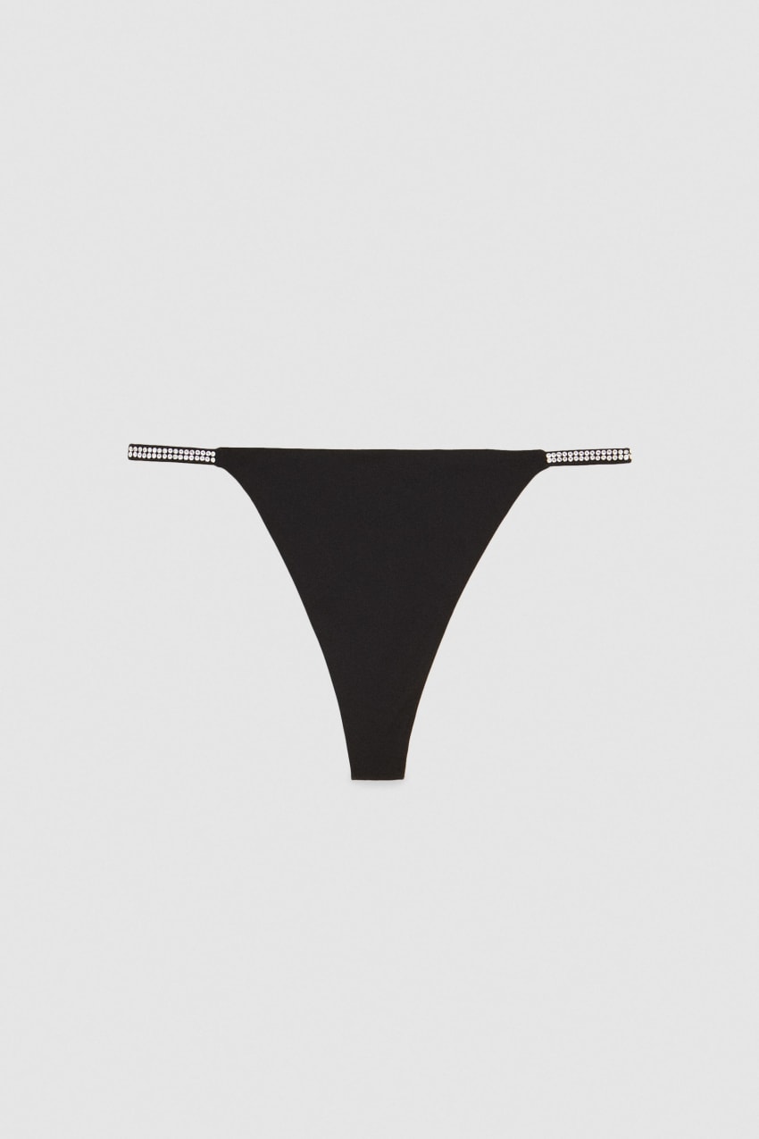 Patrizia Pepe Rhinestone-decorated Jersey Thong Schwarz | CQBHLK-502