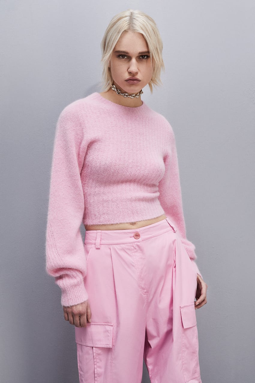 Patrizia Pepe Rib Knit Sweater With Round Neckline Rosa | WPSKBR-715