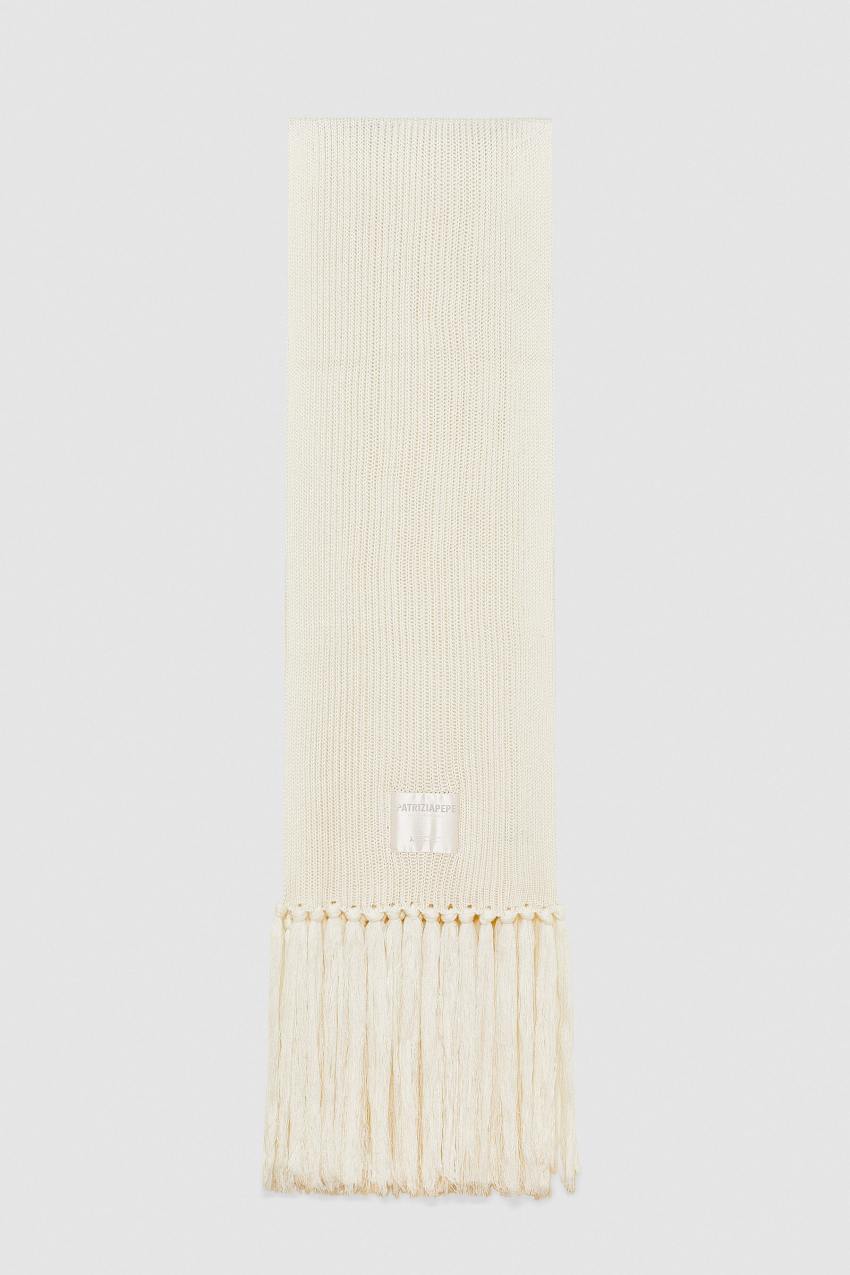 Patrizia Pepe Ribbed Scarf With Fabric Fringes Beige | QXDZKS-248