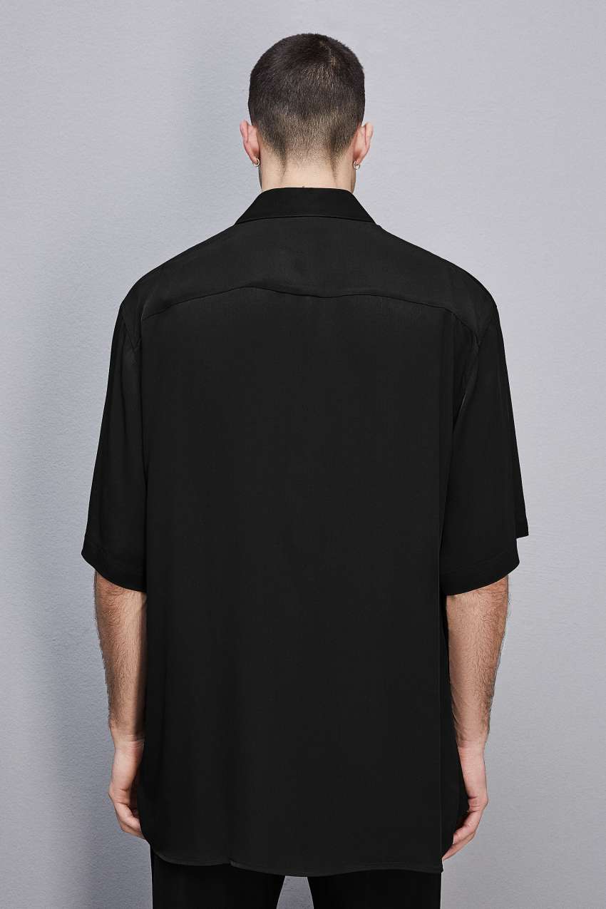 Patrizia Pepe Short Sleeve Shirt In Viscose Twill Schwarz | ZRYFNB-201