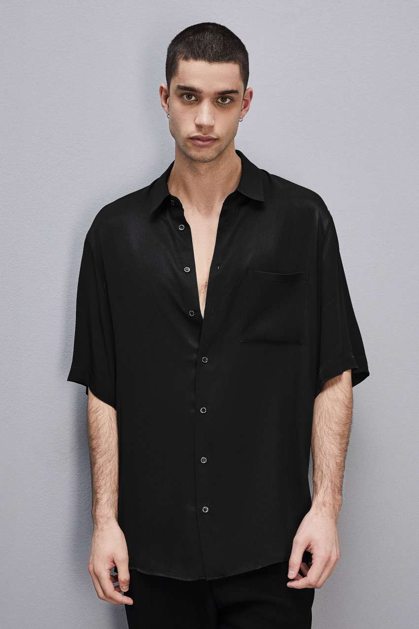 Patrizia Pepe Short Sleeve Shirt In Viscose Twill Schwarz | ZRYFNB-201