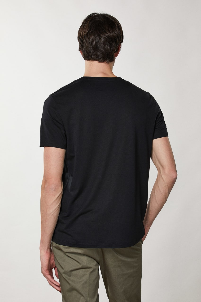 Patrizia Pepe Short-sleeved Henley T-shirt Schwarz | ENLGOU-386