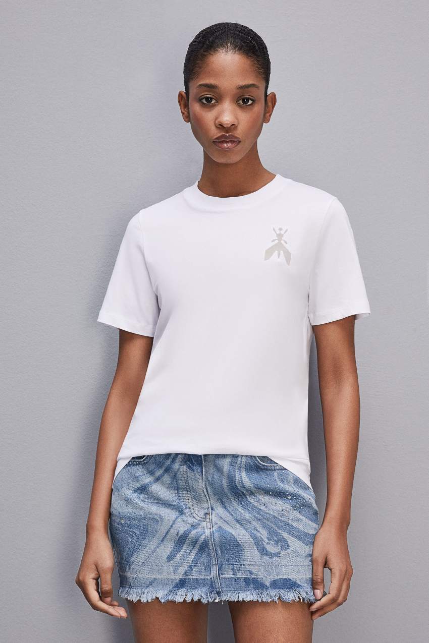 Patrizia Pepe Short-sleeved T-shirt In Cotton With Fly Patch Weiß | XKMIEA-917