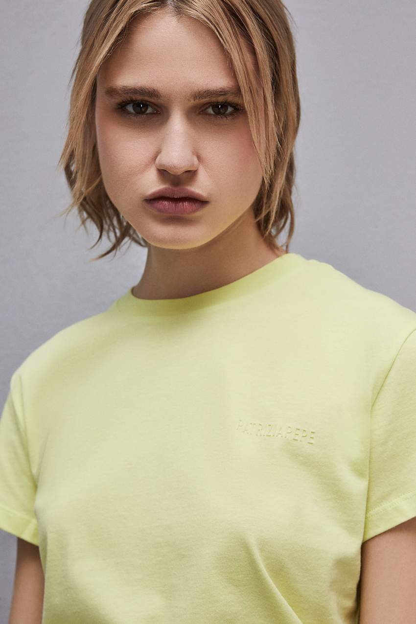 Patrizia Pepe Short-sleeved T-shirt With Logo In Organic Cotton Gelb | BYLKWA-986