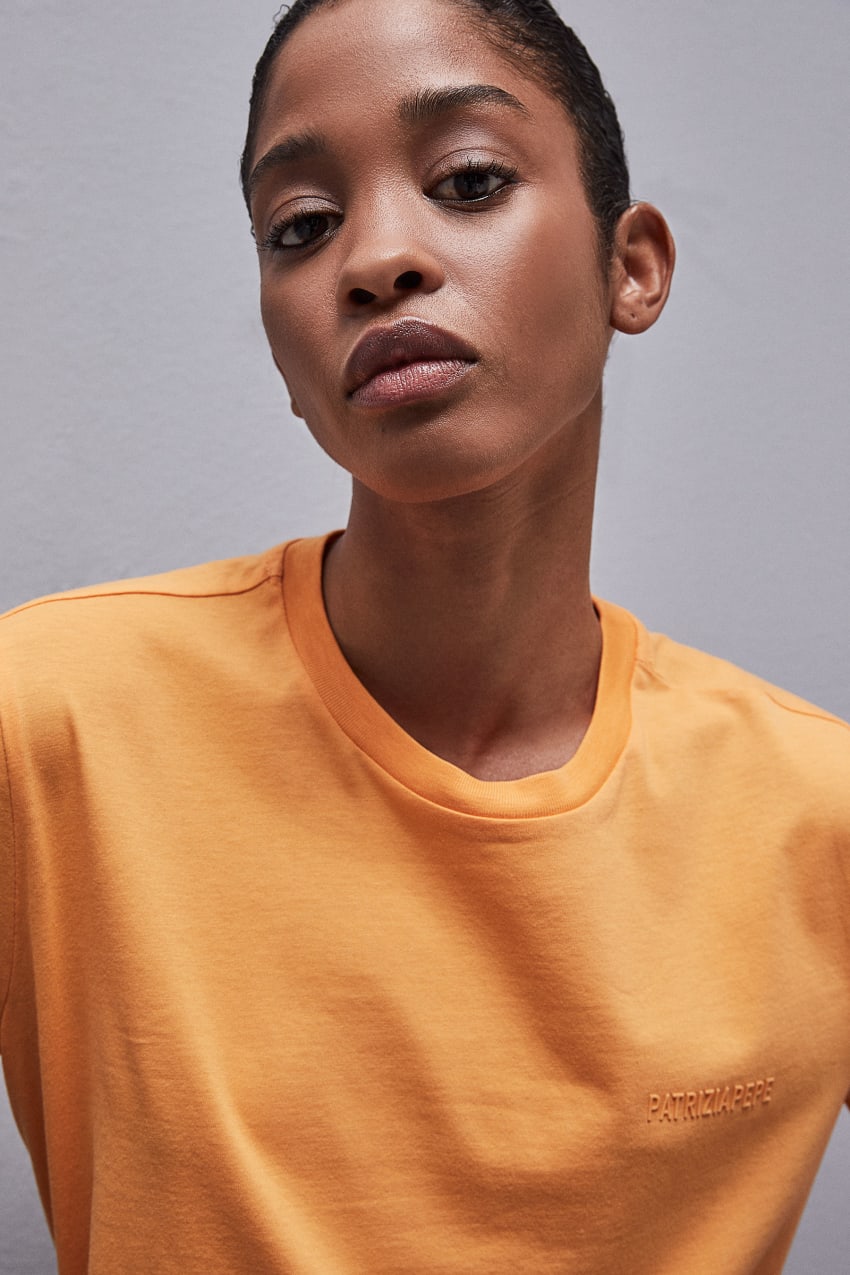 Patrizia Pepe Short-sleeved T-shirt With Logo In Organic Cotton Orange | JKHVTD-571