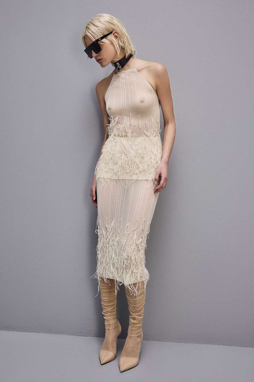 Patrizia Pepe Skirt With Feather And Pearl Embroidery Weiß | QFULBX-816