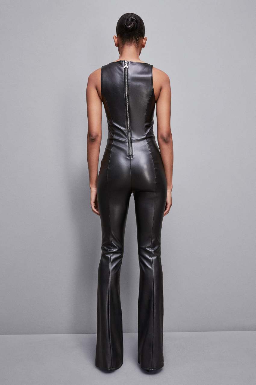 Patrizia Pepe Sleeveless Faux Leather Jumpsuit Schwarz | NCIPTA-560