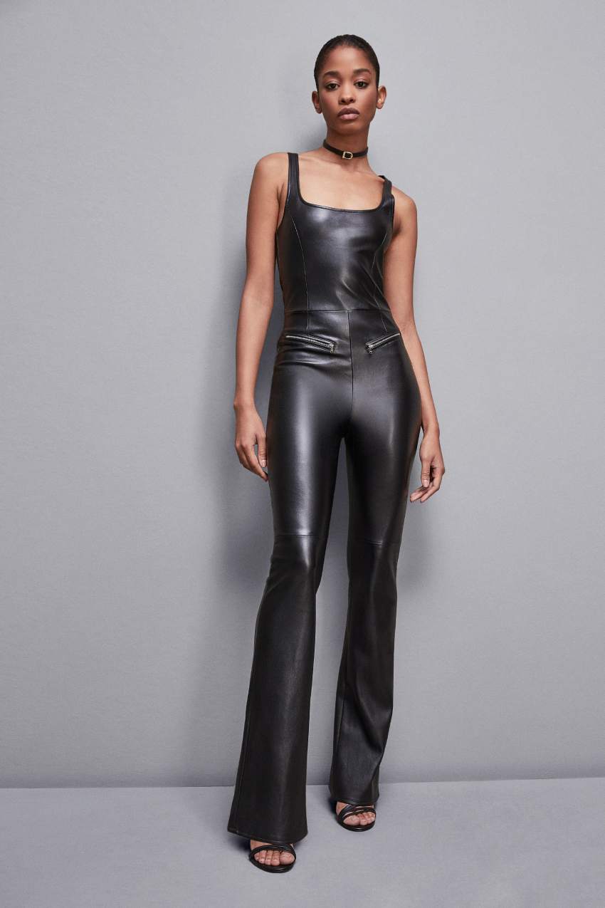 Patrizia Pepe Sleeveless Faux Leather Jumpsuit Schwarz | NCIPTA-560