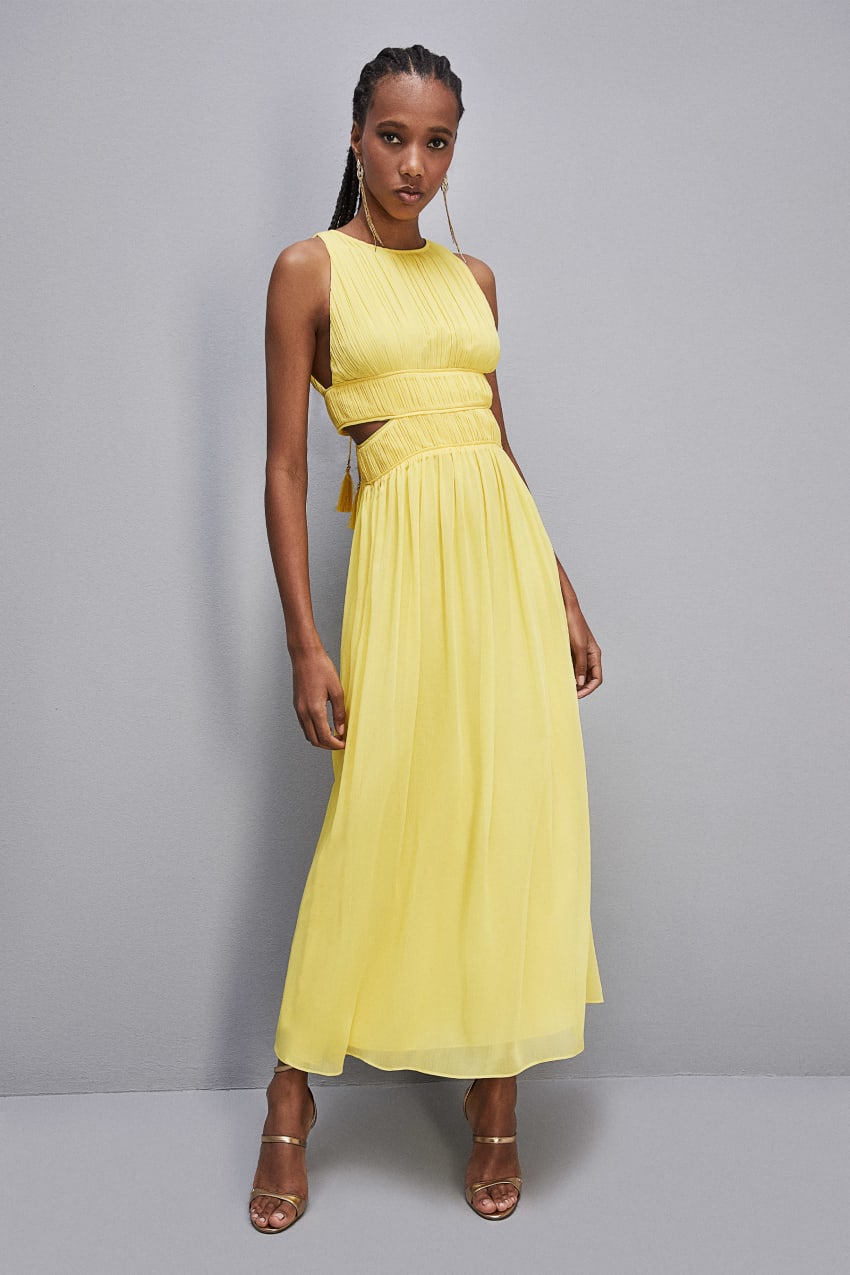 Patrizia Pepe Sleeveless Long Dress With Pleated Effect Gelb | IDLWUA-196