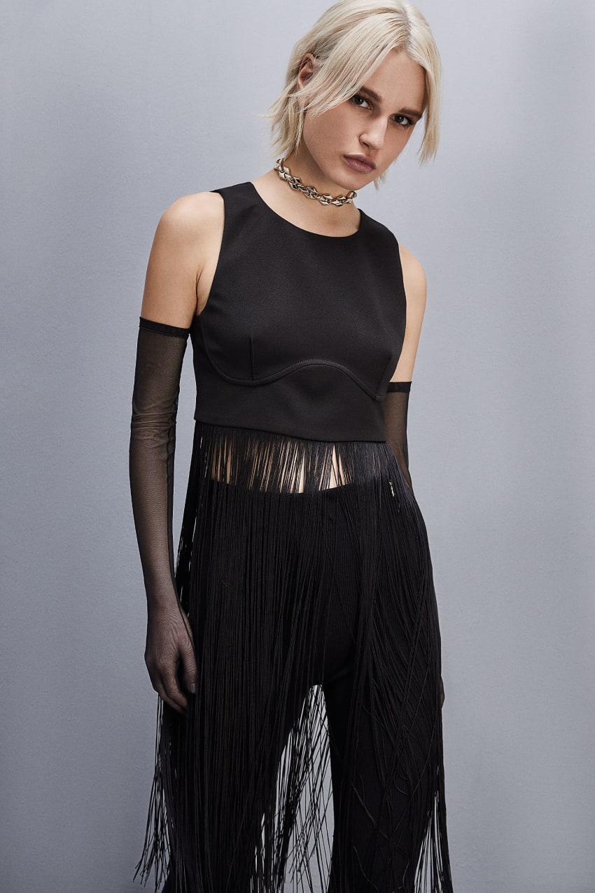 Patrizia Pepe Sleeveless Top With Fringes Schwarz | CDJPWF-387