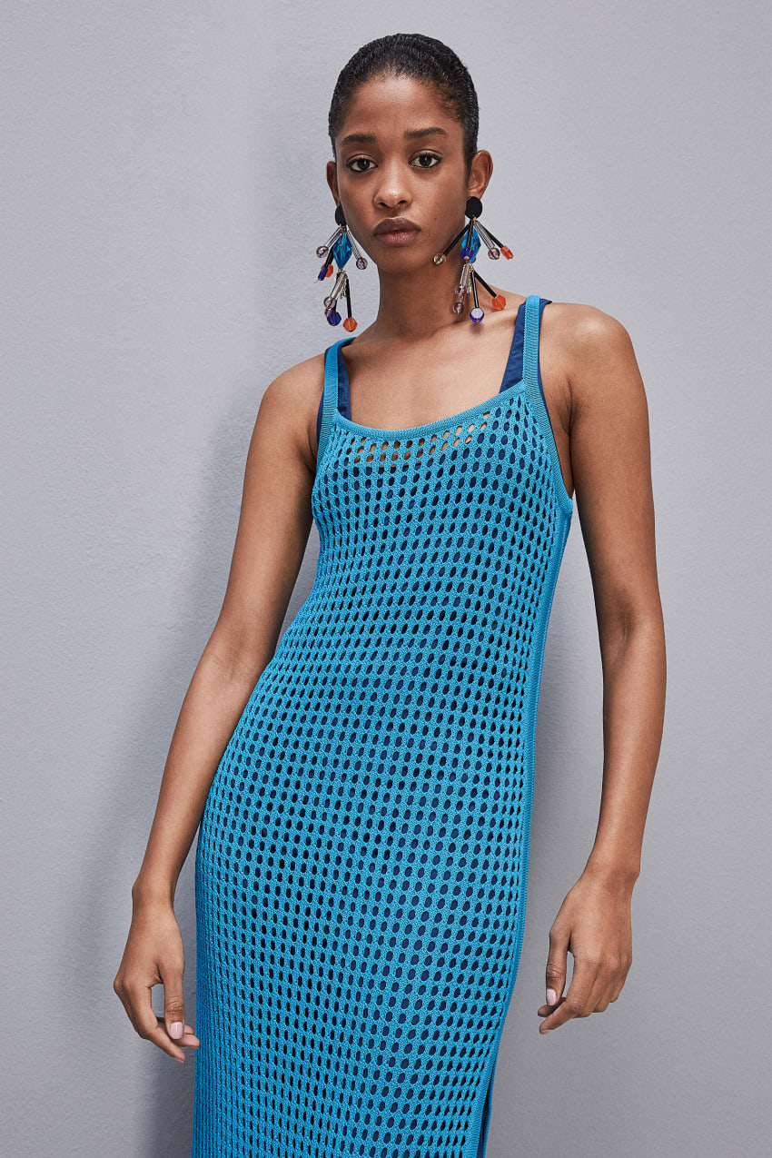 Patrizia Pepe Sleeveless Viscose Blend Mesh Dress Hellblau | FORBZK-087