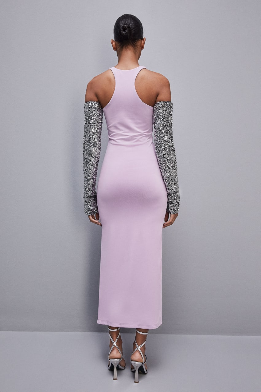 Patrizia Pepe Slim Dress In Jersey With Fly Rhinestones Lila | DTAKXW-946