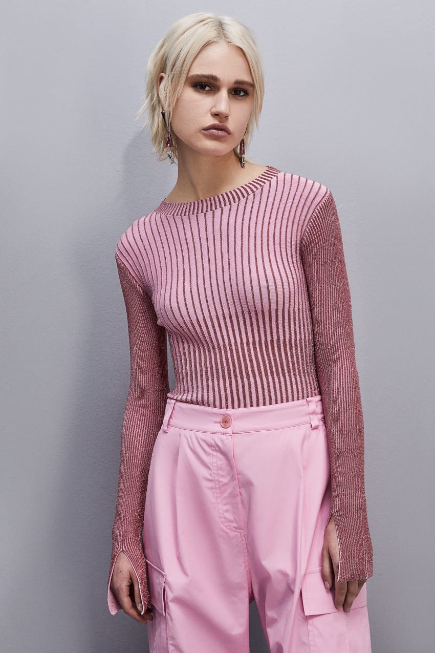 Patrizia Pepe Slim Fit Lurex Sweater Rosa | JSROEP-268