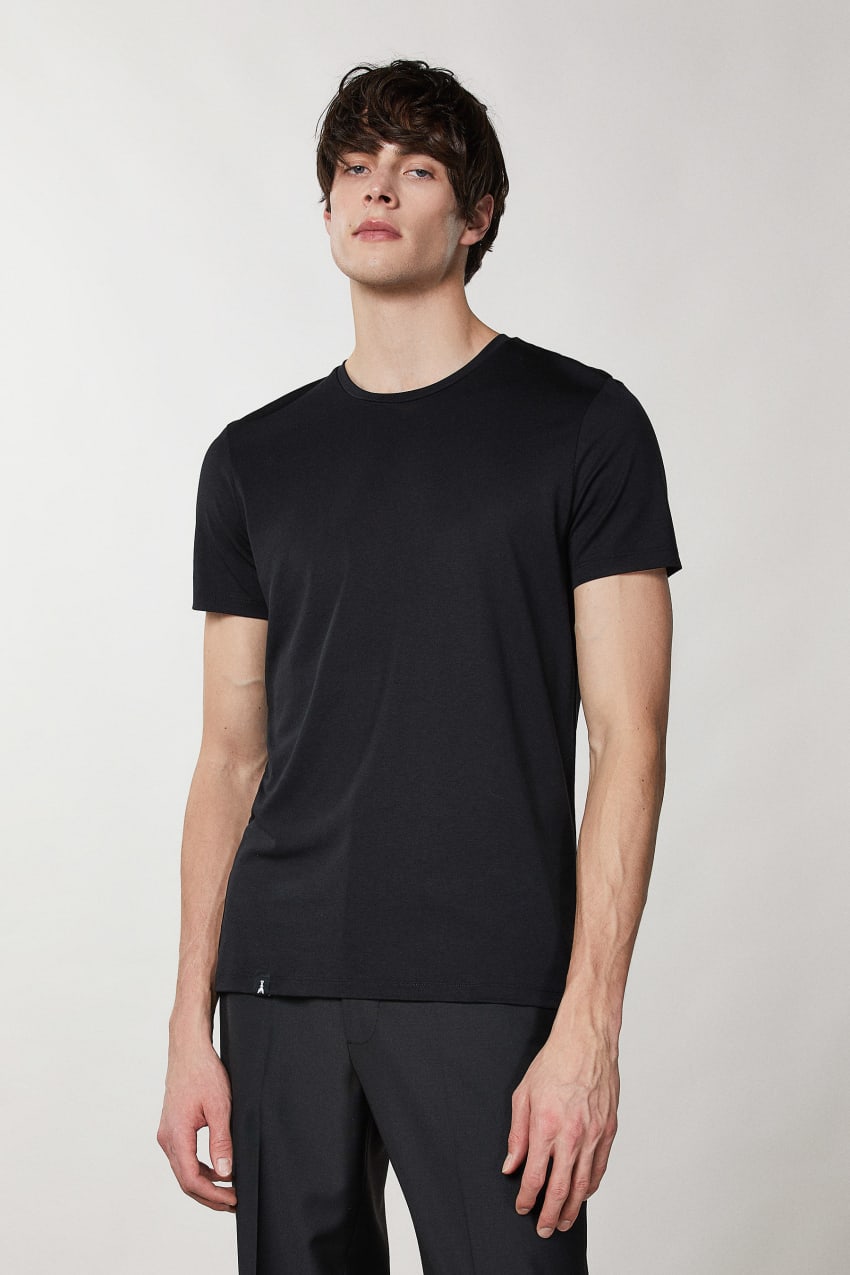 Patrizia Pepe Slim Fit T-shirt In Lyocell Jersey And Cotton Schwarz | UFNPAI-280