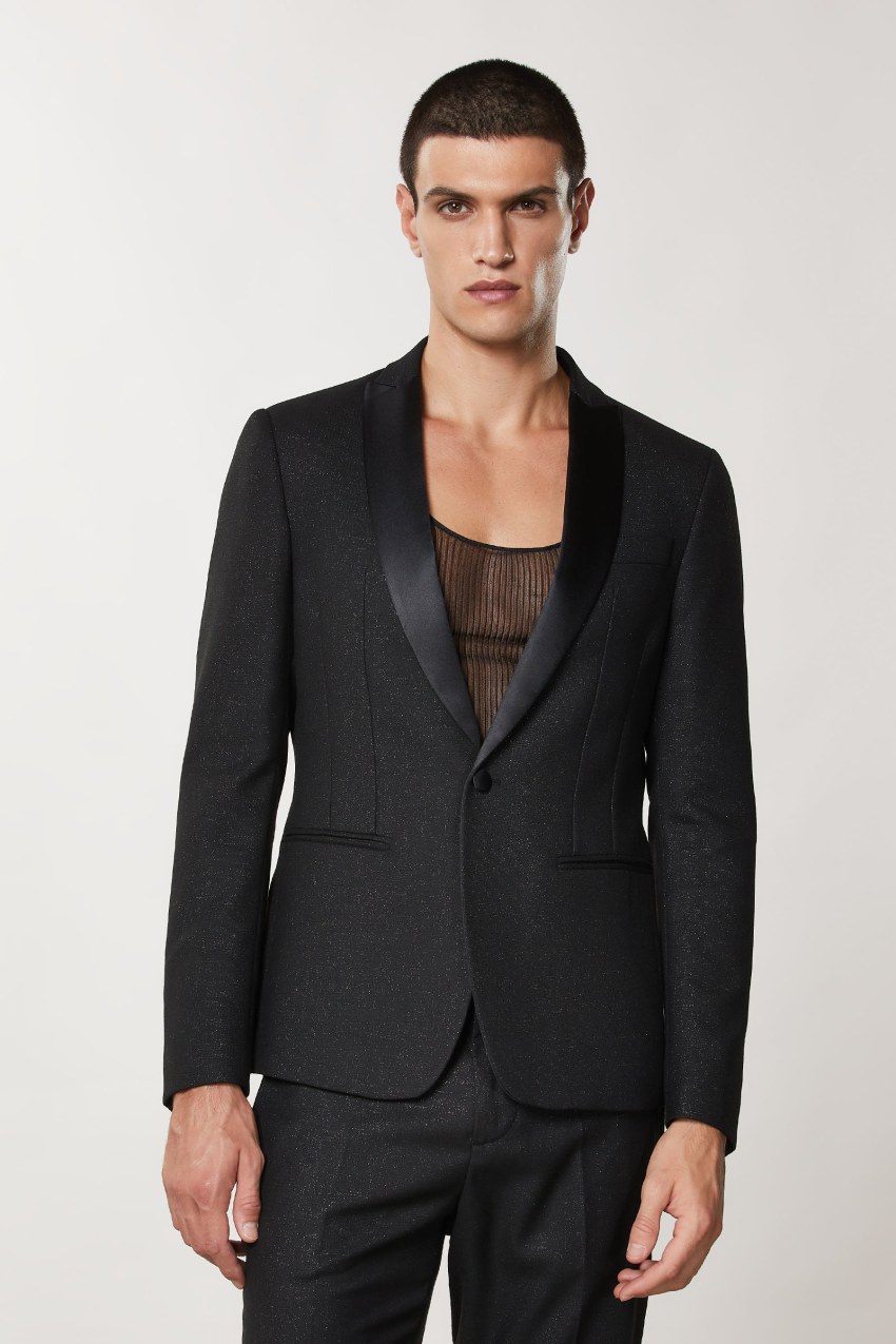 Patrizia Pepe Slim Fit Tuxedo Jacket Schwarz | EBHYWC-736