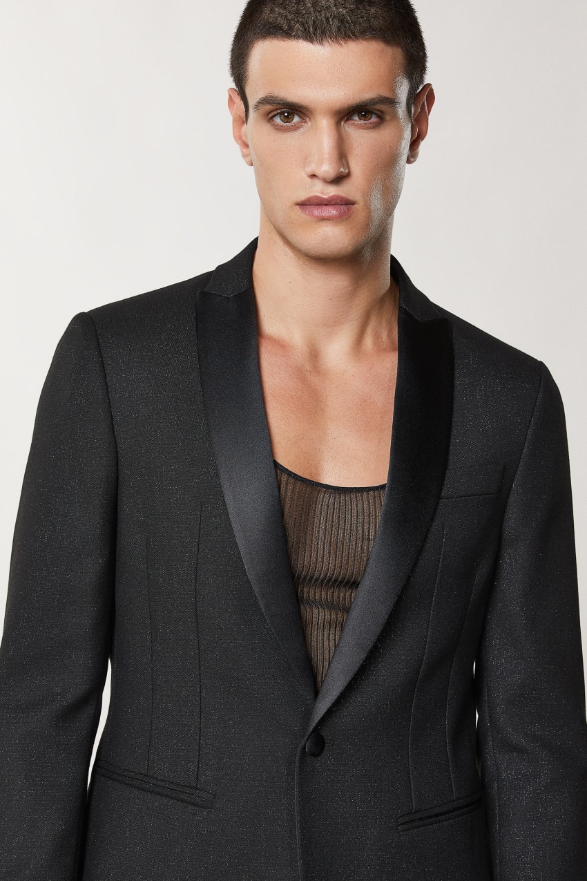 Patrizia Pepe Slim Fit Tuxedo Jacket Schwarz | EBHYWC-736