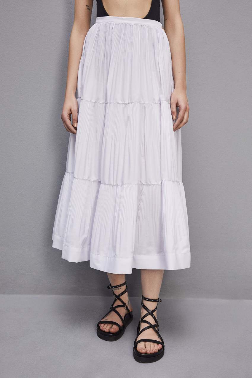 Patrizia Pepe Soft Ankle Pleated Skirt Weiß | UPVNIQ-753