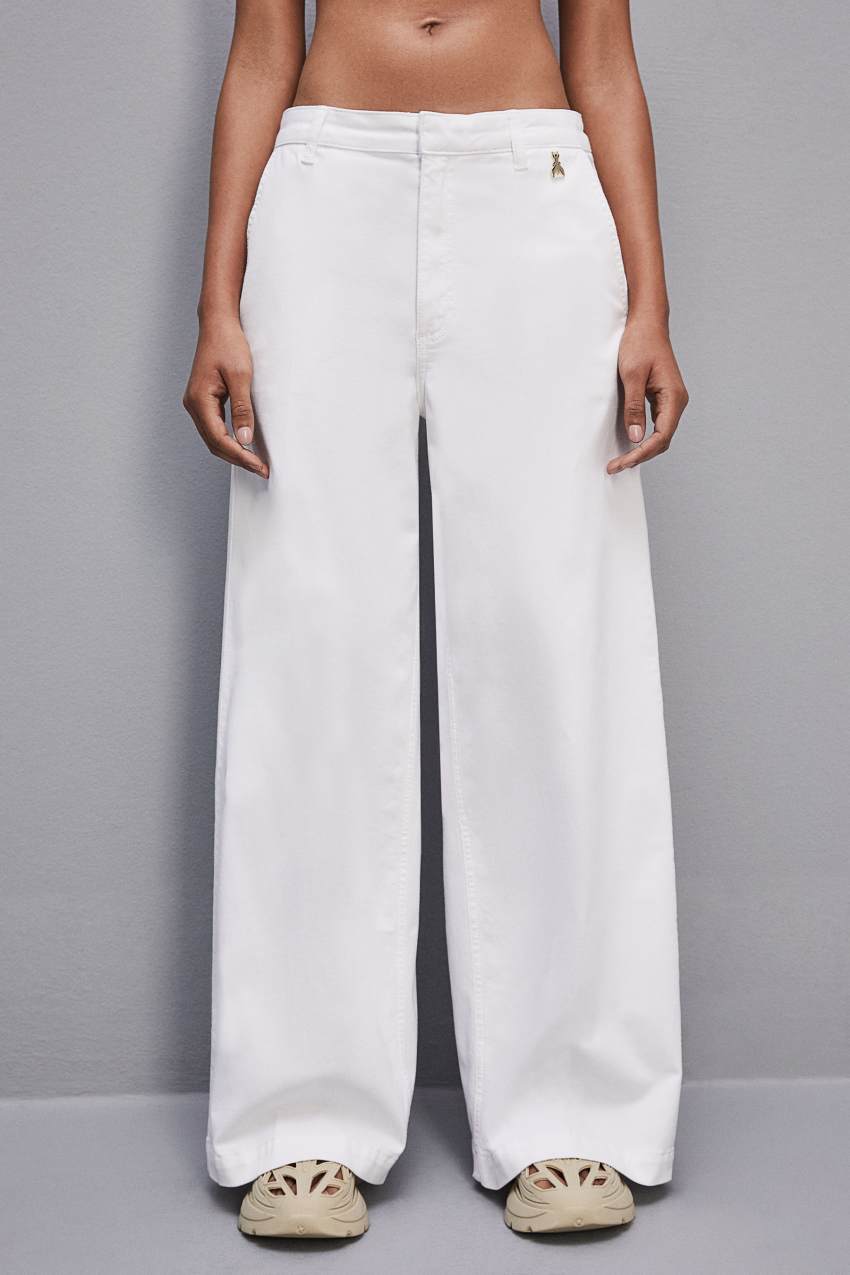 Patrizia Pepe Stretch Cotton Satin Palazzo Pants Weiß | ZSFINC-864