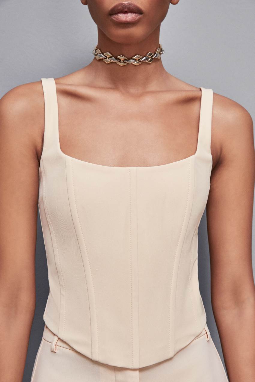 Patrizia Pepe Stretch Fabric Bustier Top Beige | YPQECB-673