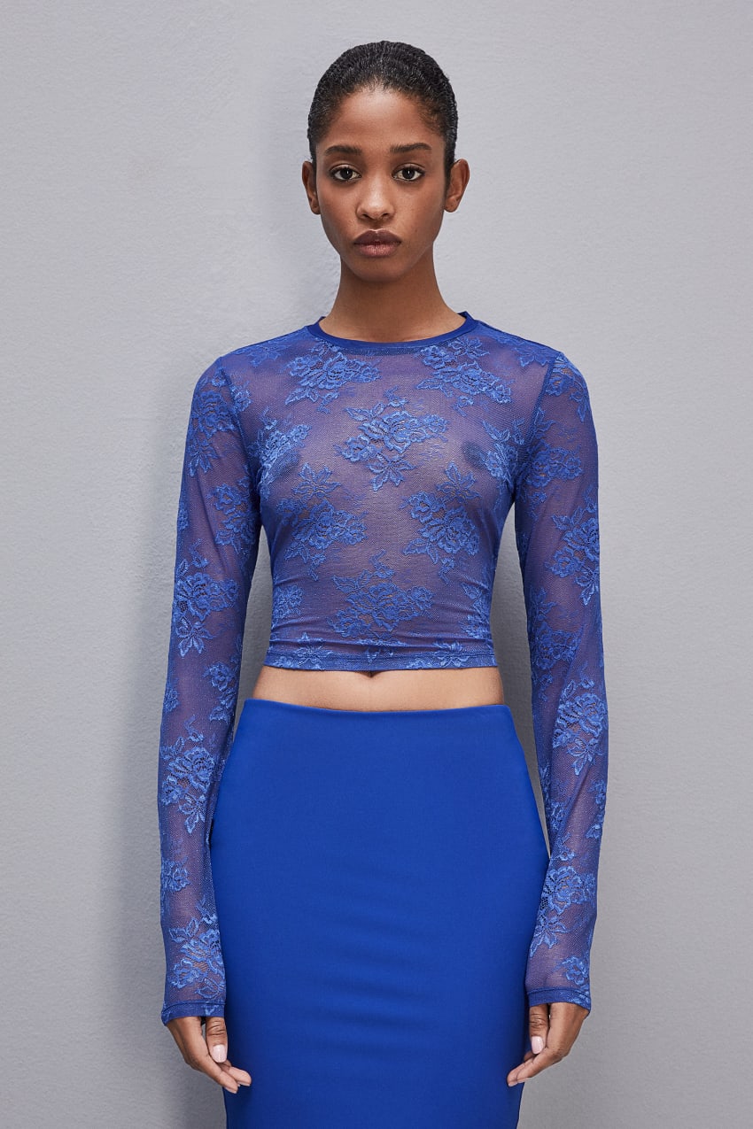 Patrizia Pepe Stretch Lace Jersey Top Hellblau | IJBYER-184