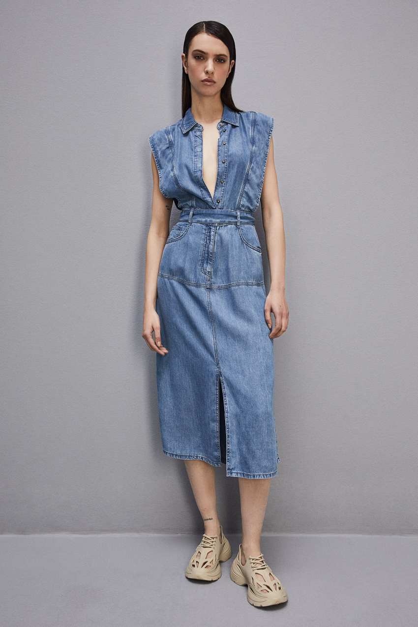 Patrizia Pepe Tencel Denim Sleeveless Dress Hellblau | QXWCAE-374