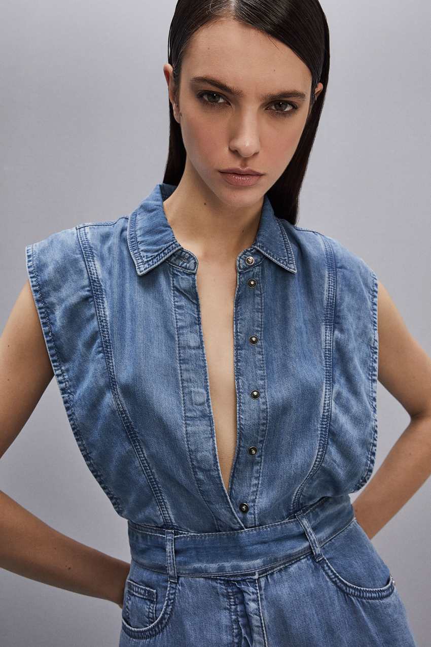 Patrizia Pepe Tencel Denim Sleeveless Dress Hellblau | QXWCAE-374