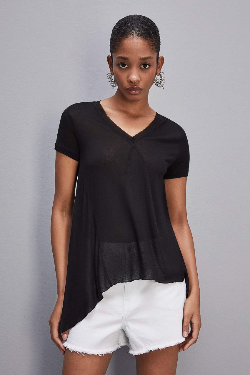 Patrizia Pepe T-shirt In Super Light Modal Jersey Schwarz | JBVWKH-093