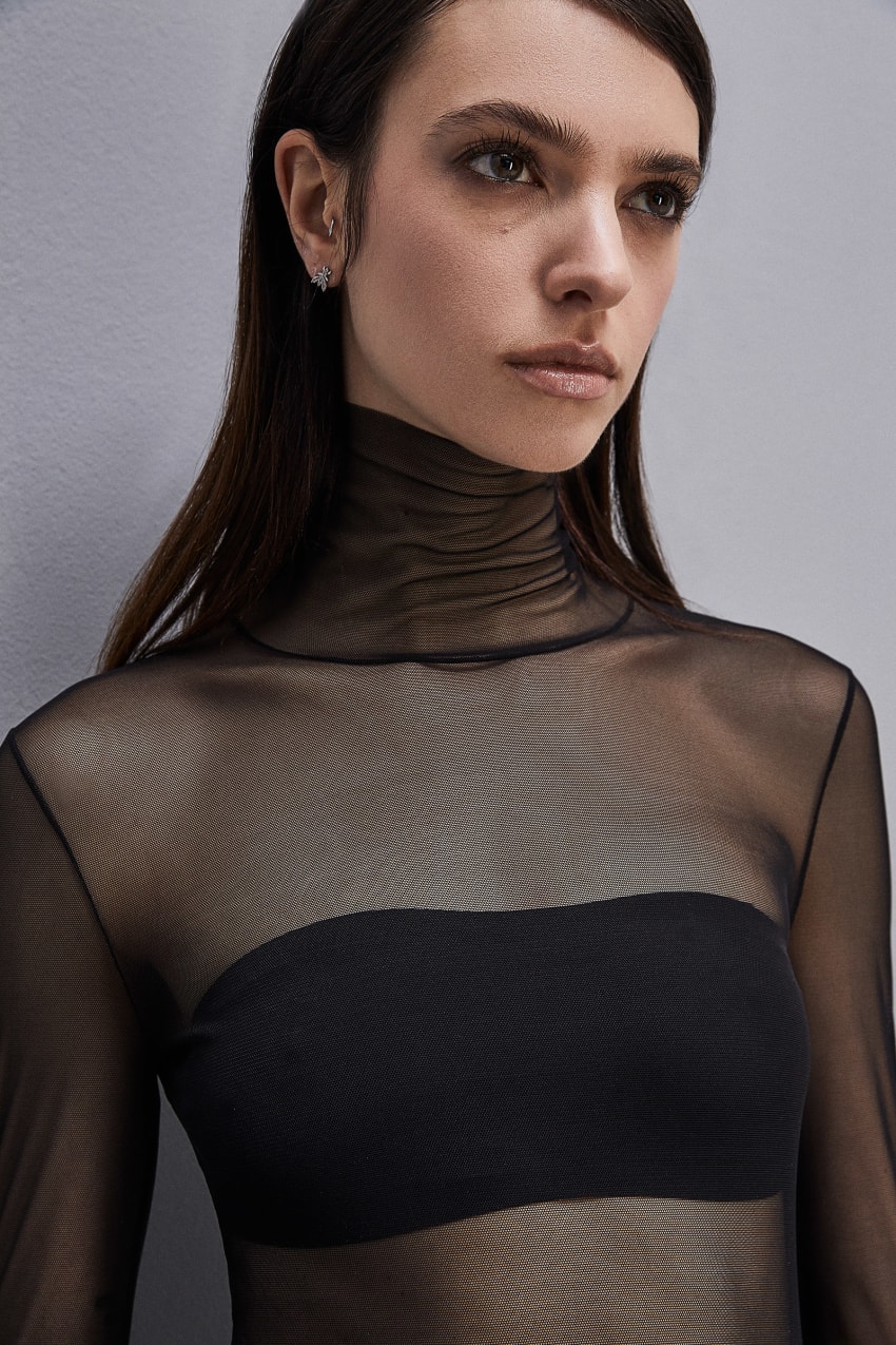 Patrizia Pepe Tulle Turtleneck Schwarz | BSGEYI-562