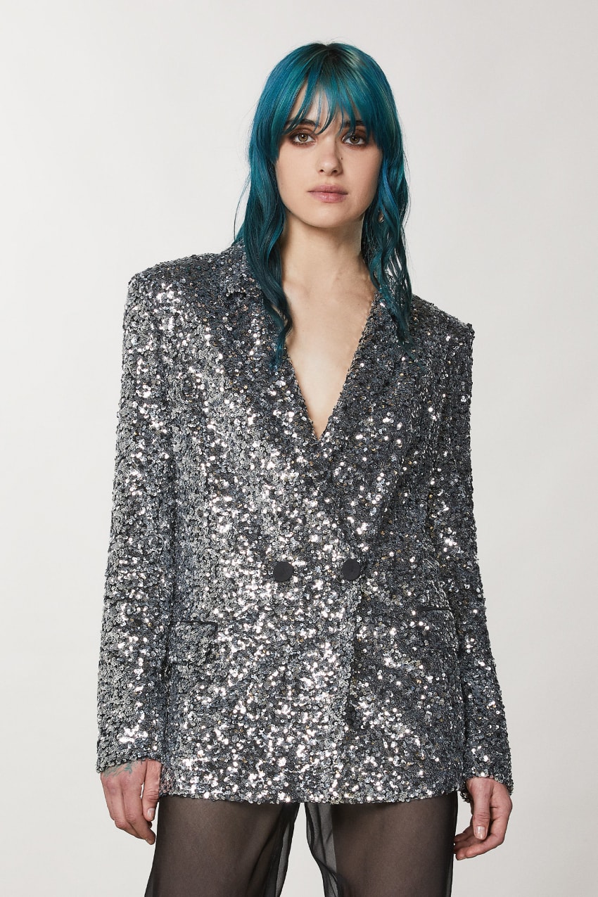 Patrizia Pepe Two-button Jacket With Sequins Grau | NTIJAE-638