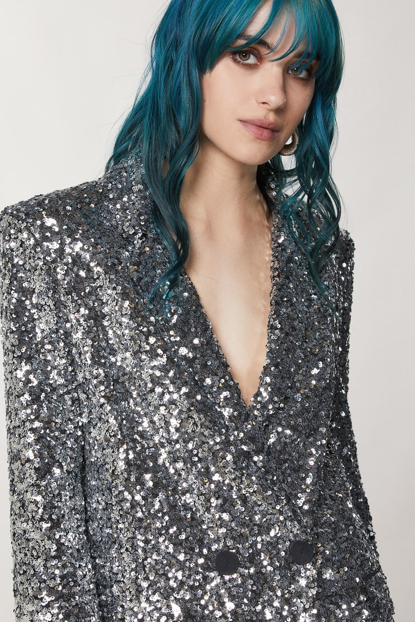 Patrizia Pepe Two-button Jacket With Sequins Grau | NTIJAE-638