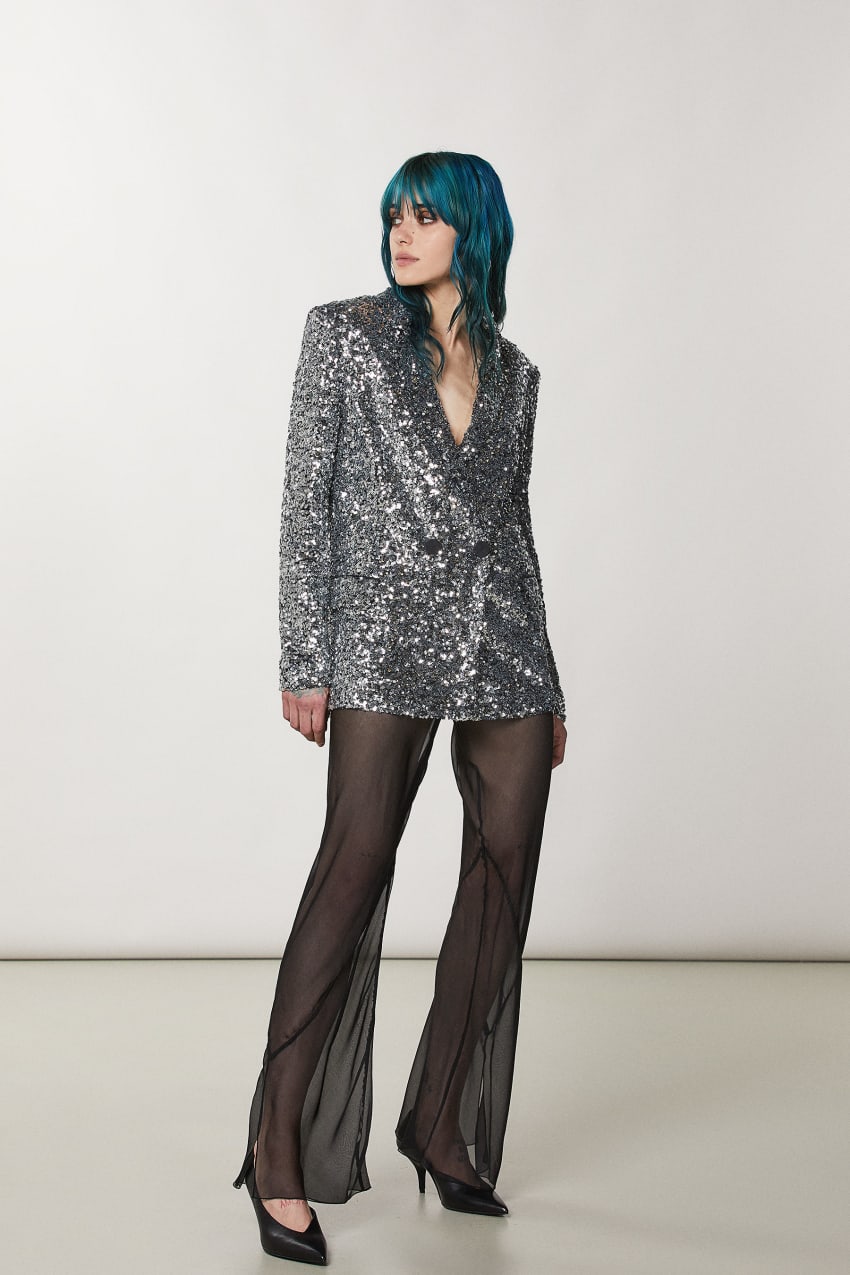 Patrizia Pepe Two-button Jacket With Sequins Grau | NTIJAE-638